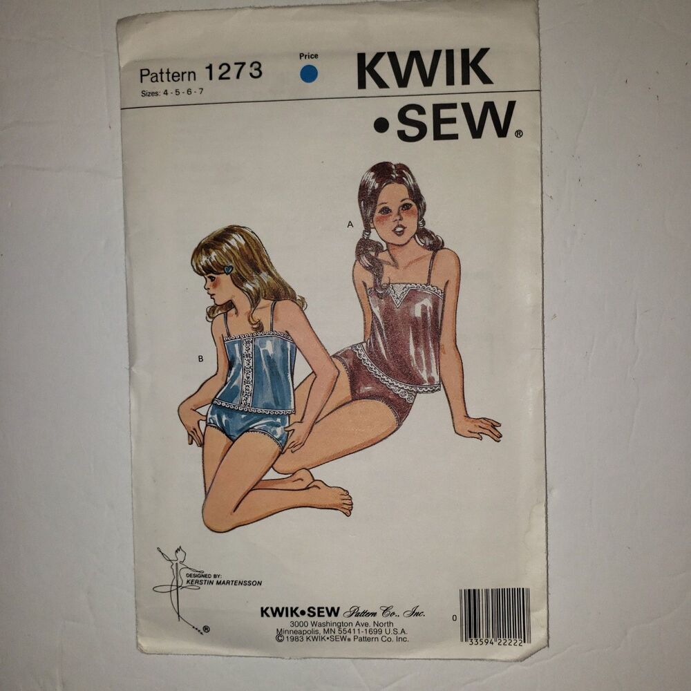 KWIK SEW Pattern 1273 Girls Camisole & Hip Hugger Panties Sizes 4-7 Pattern NEW